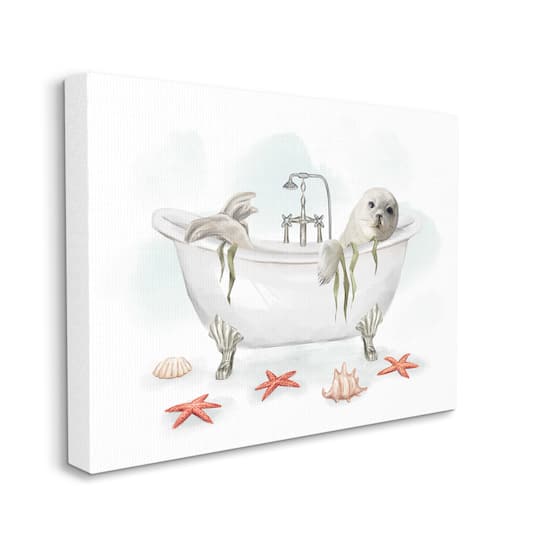 Stupell Industries White Harp Seal Ocean Inspired Bath Animal Canvas Wall Art